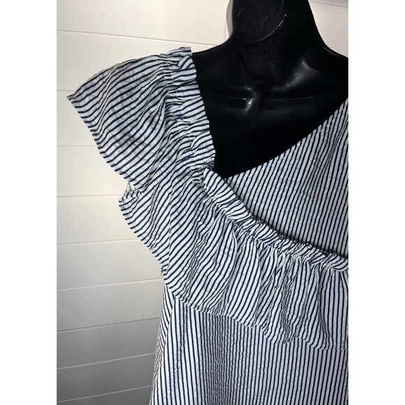 Symphony Asymmetrical Striped Ruffle Nautical Preppy Coastal Resort Womens Large - Picture 6 of 11
